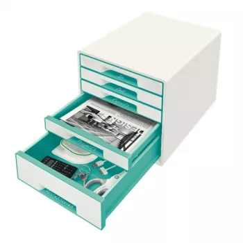 Leitz Drawer Cabinet WOW Cube 5-drawer, 5 drawer(s), Plastic, Turquoise, White, 1 pc(s), 287 mm, 270 mm