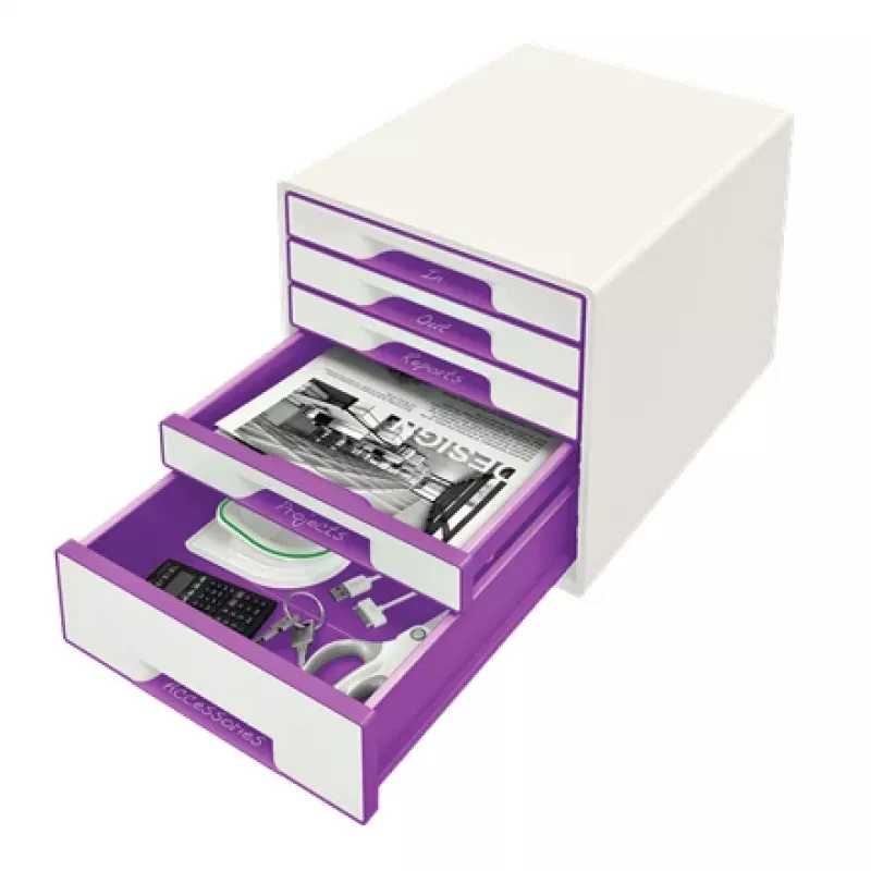 Leitz Drawer Cabinet WOW Cube 5-drawer, 5 drawer(s), Plastic, Purple, White, 1 pc(s), 287 mm, 270 mm