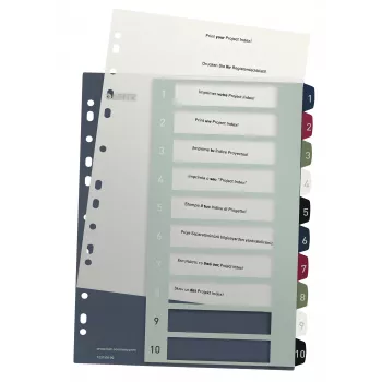 Leitz Index PC Printable 1-10 Style PP A4+, Numeric tab index, Polypropylene (PP), Multicolour, Portrait, A4 Maxi, 245 mm