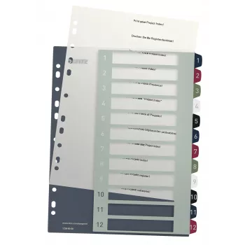 Leitz Index PC Printable 1-12 Style PP A4+, Numeric tab index, Polypropylene (PP), Multicolour, Portrait, A4 Maxi, 245 mm