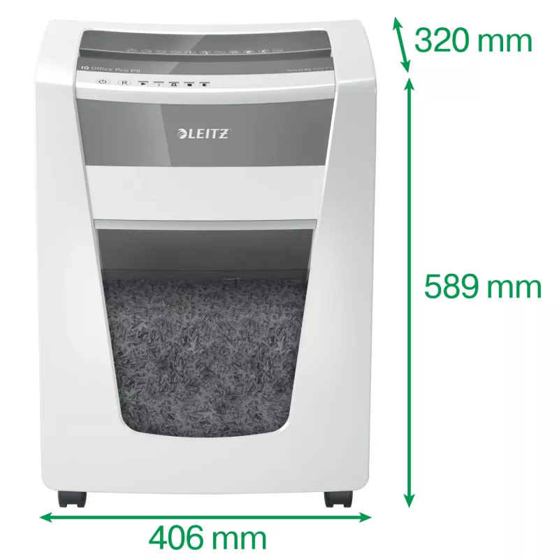 Leitz IQ Office Pro Paper Shredder P5, Micro-cut shredding, 23 cm, 2 x 15 mm, 30 L, 300 sheets, 55 dB