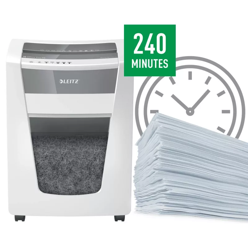 Leitz IQ Office Pro Paper Shredder P5, Micro-cut shredding, 23 cm, 2 x 15 mm, 30 L, 300 sheets, 55 dB