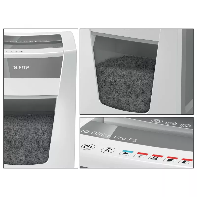 Leitz IQ Office Pro Paper Shredder P5, Micro-cut shredding, 23 cm, 2 x 15 mm, 30 L, 300 sheets, 55 dB