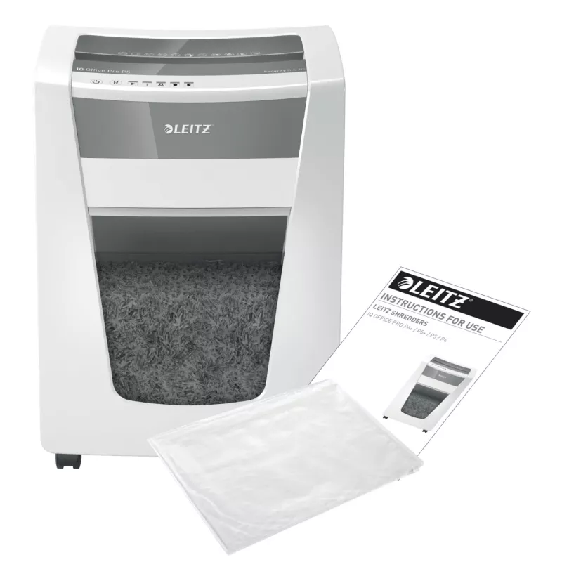Leitz IQ Office Pro Paper Shredder P5, Micro-cut shredding, 23 cm, 2 x 15 mm, 30 L, 300 sheets, 55 dB