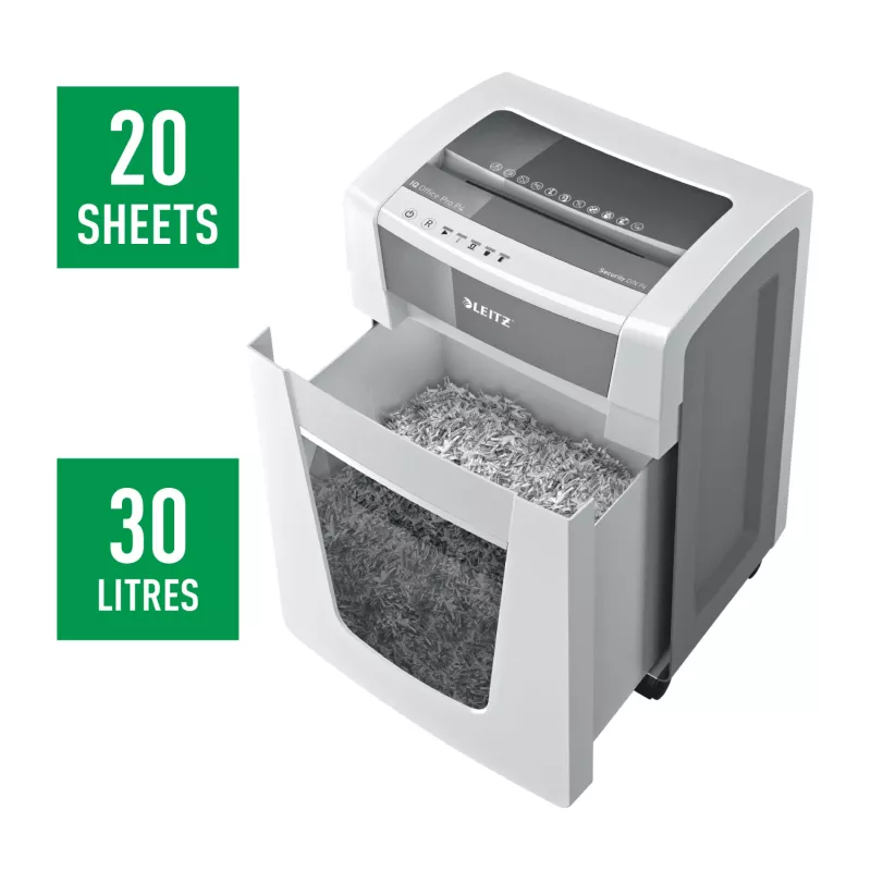 Leitz IQ Office Pro Paper Shredder P4, Cross shredding, 23 cm, 4 x 40 mm, 30 L, 275 sheets, 55 dB