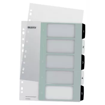 Leitz Indices Printable PP A4+ 1-5 WOW White/Black, Numeric tab index, Polypropylene (PP), Black, White, A4 Maxi, 245 mm, 305 mm