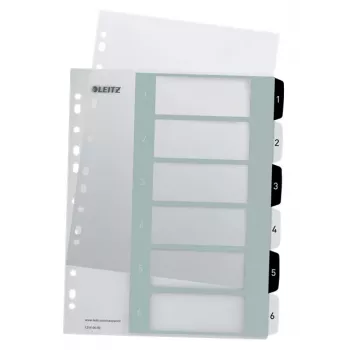 Leitz Indices Printable PP A4+ 1-6 WOW White/Black, Numeric tab index, Polypropylene (PP), Black, White, A4 Maxi, 245 mm, 305 mm