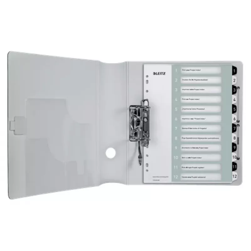 Leitz Indices Printable PP A4+ 1-12 WOW White/Black, Numeric tab index, Polypropylene (PP), Black, White, A4 Maxi, 245 mm, 305 mm
