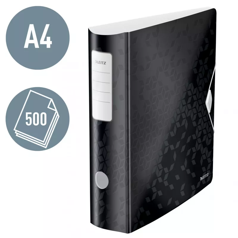 Leitz Lever Arch File Active PP WOW A4/80mm, A4, D-ring, Storage, Polyfoam, Black, 500 sheets