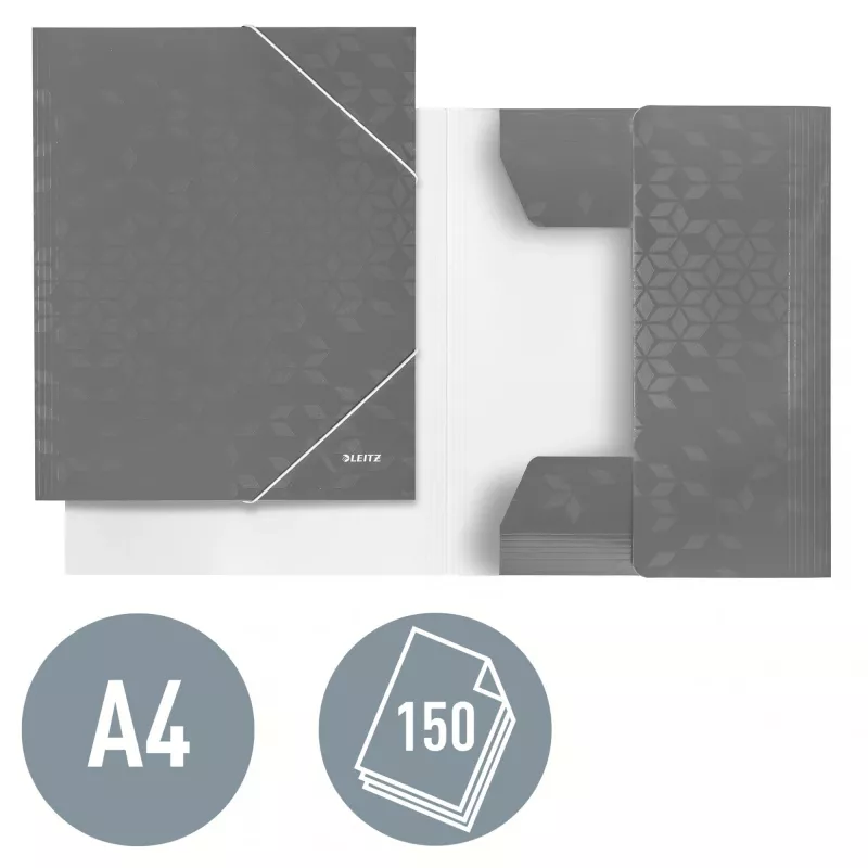 Leitz 3-Flap Folder WOW Card/POB A4, Flap folder, A4, Polypropylene (PP), Black, 150 sheets, Elastic band