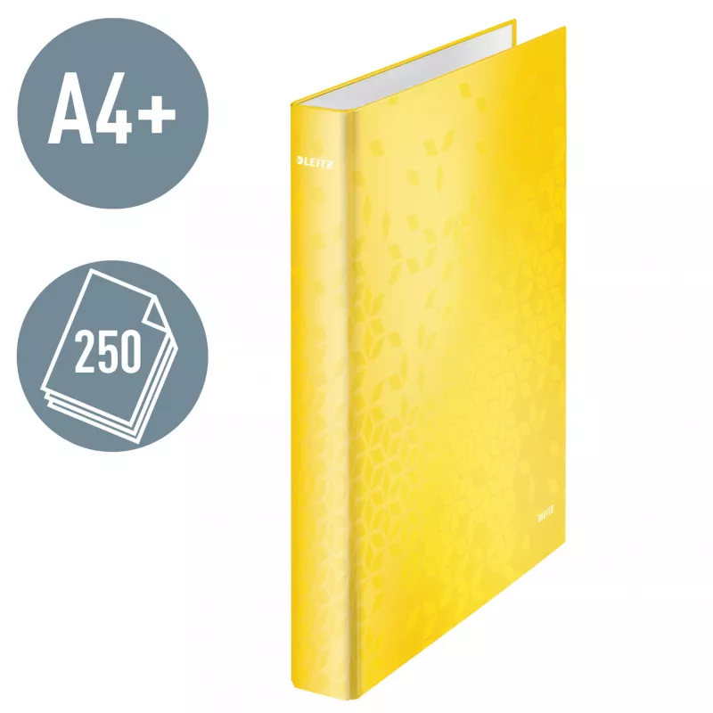 Leitz Ringbinder WOW Laminated A4+ 2DR/25mm, A4+, D-ring, Carton, Yellow, 250 sheets, 80 g/m²