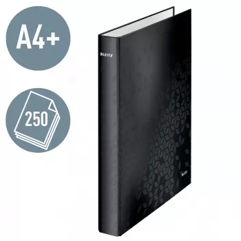 Leitz Ringbinder WOW Laminated A4+ 2DR/25mm, A4+, D-ring, Carton, Black, 250 sheets, 80 g/m²