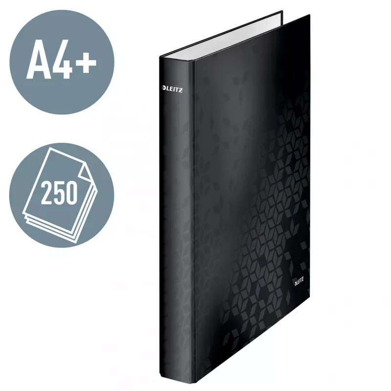 Leitz Ringbinder WOW Laminated A4+ 2DR/25mm, A4+, D-ring, Carton, Black, 250 sheets, 80 g/m²