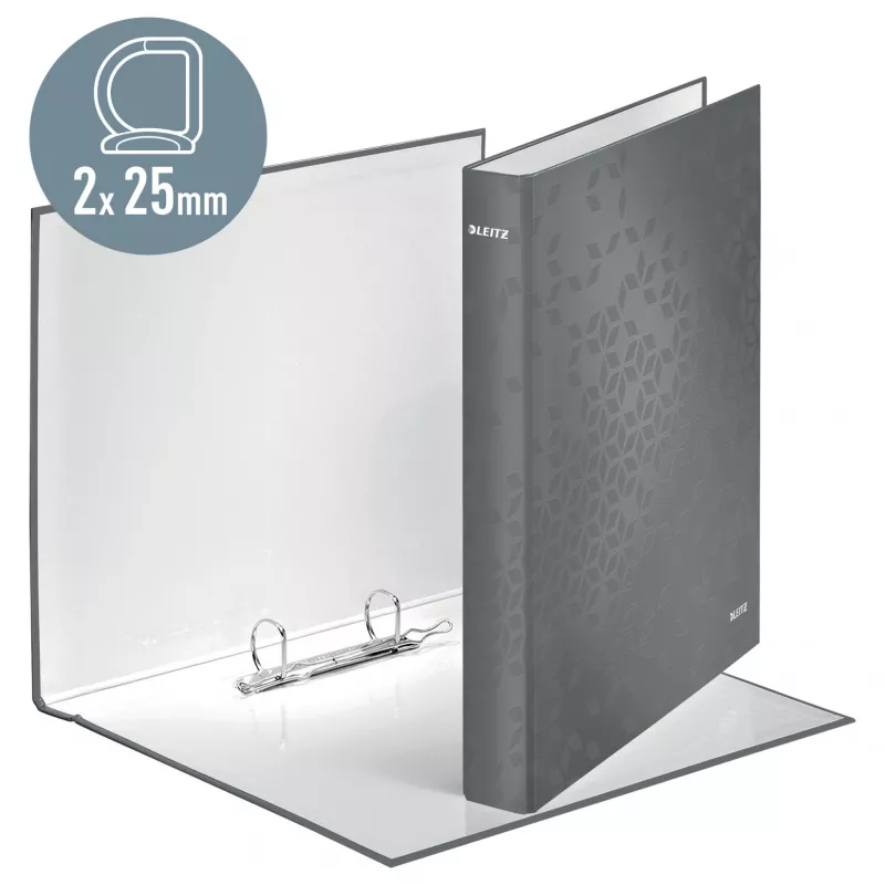 Leitz Ringbinder WOW Laminated A4+ 2DR/25mm, A4+, D-ring, Carton, Black, 250 sheets, 80 g/m²