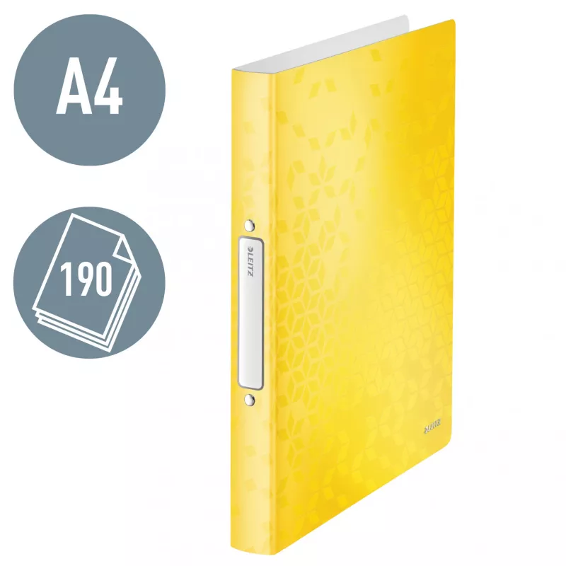 Leitz Ringbinder WOW PP A4 2RR/25mm, A4, Round ring, Polypropylene (PP), Yellow, 190 sheets, 80 g/m²