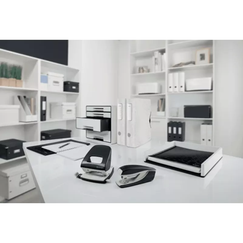 Leitz Hole Punch WOW 5008 Metal 2-hole / 30sheets, 30 sheets, Black, White, Metal, 8 cm, 5.5 mm, A4, A5, A6, Folio, US-Quart, 8 x 8 x 8 cm