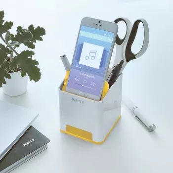 Leitz Sound Pen Holder WOW, White, Yellow, Polystyrene, 90 mm, 101 mm, 100 mm, 140 g