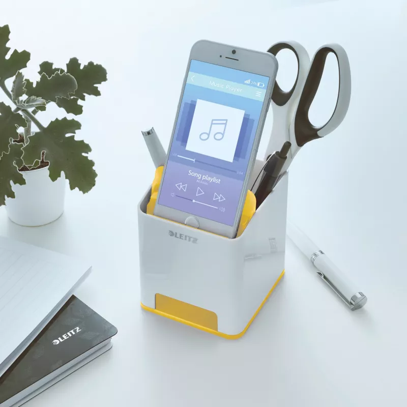 Leitz Sound Pen Holder WOW, White, Yellow, Polystyrene, 90 mm, 101 mm, 100 mm, 140 g