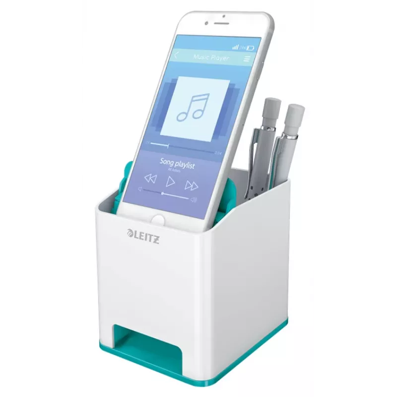 Leitz Sound Pen Holder WOW, Blue, White, Polystyrene (PS), 90 mm, 101 mm, 100 mm, 140 g