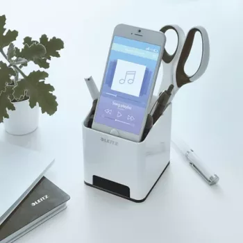 Leitz Sound Pen Holder WOW, Black, White, Polystyrene, 90 mm, 101 mm, 100 mm, 140 g