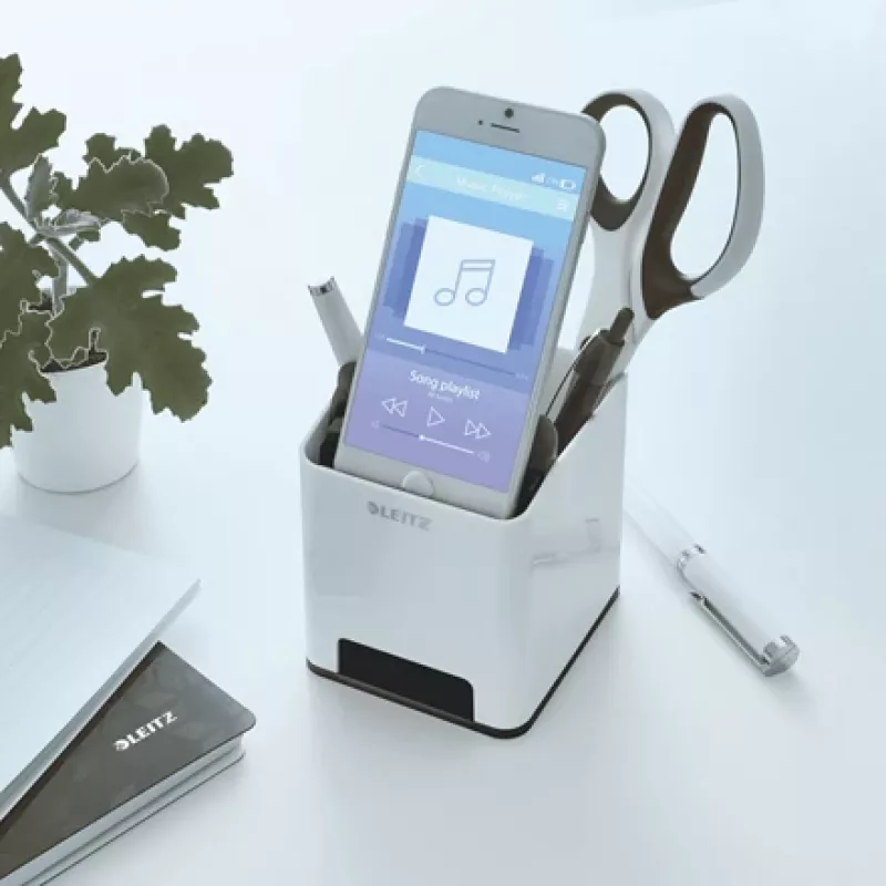 Leitz Sound Pen Holder WOW, Black, White, Polystyrene, 90 mm, 101 mm, 100 mm, 140 g