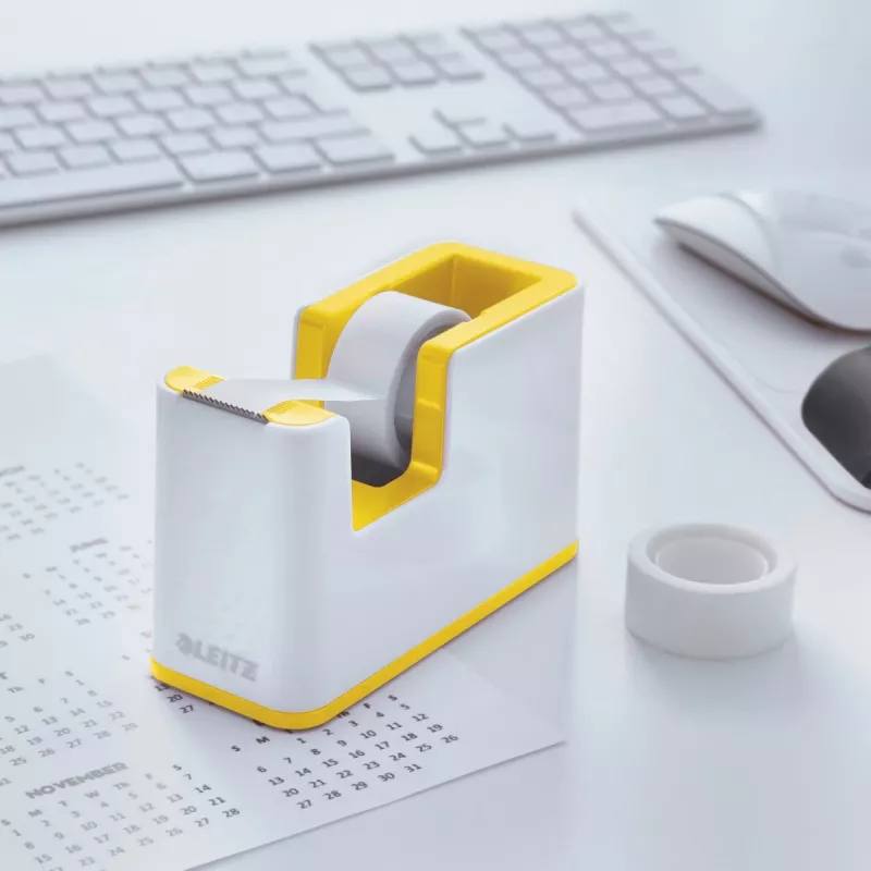 Leitz Tape Dispenser WOW, 1.9 cm, 33 m, Polystyrene (PS), White, Yellow, 51 mm, 126 mm