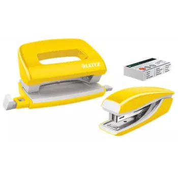 Leitz Stapler & Hole Punch Set Mini WOW, 10 sheets, Yellow, P2, Metal, Plastic, 3.5 cm, 100 staples