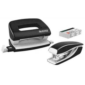 Leitz Stapler & Hole Punch Set Mini WOW, 10 sheets, Black, P2, Metal, Plastic, 3.5 cm, 100 staples