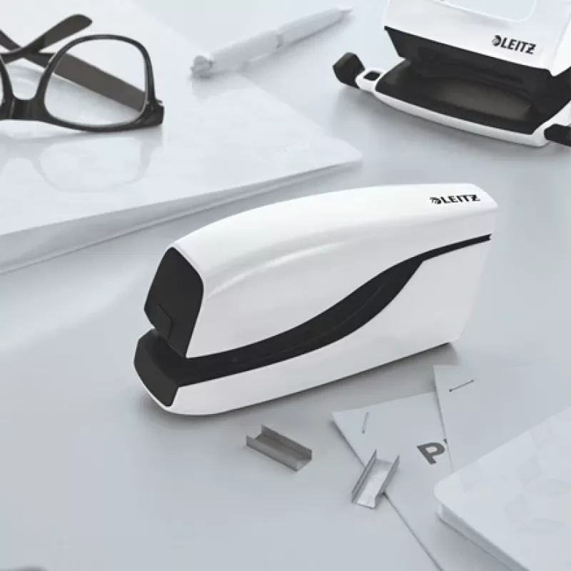 Leitz NeXXt Stapler Battery-powered WOW 5566, 10 sheets, Front, 1 cm, Plastic, White, Battery