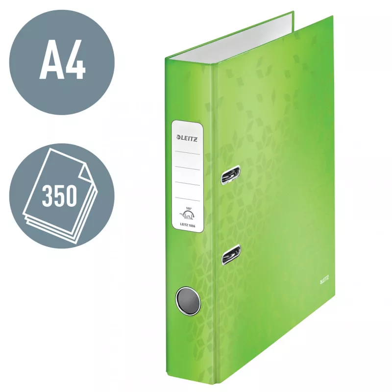 Leitz Lever Arch File 180° WOW POB/Laminated A4/50mm, A4, D-ring, Carton, Green, 350 sheets, 285 mm