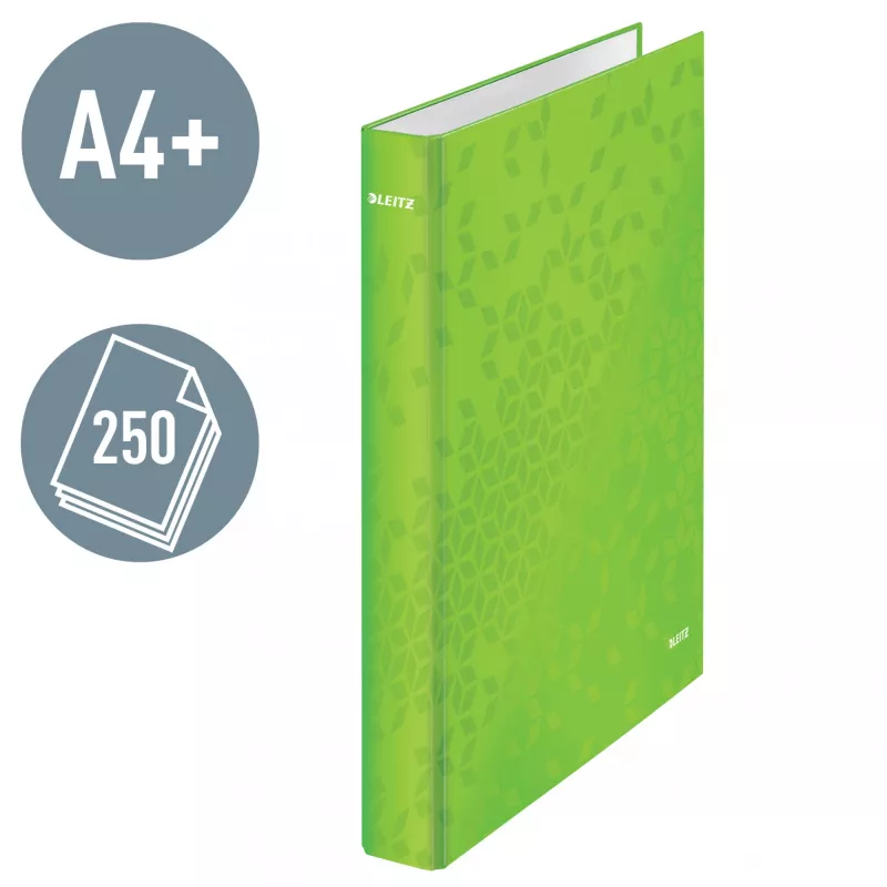 Leitz Ringbinder WOW Laminated A4+ 2DR/25mm, A4+, D-ring, Carton, Green, 250 sheets, 80 g/m²