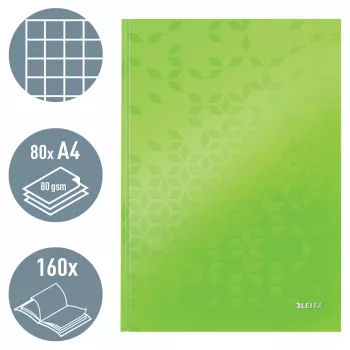 Leitz Notebook WOW A4 Squared with hardcover 90g/80sheets, Pattern, Green, A4, 80 sheets, 80 g/m², Squared paper