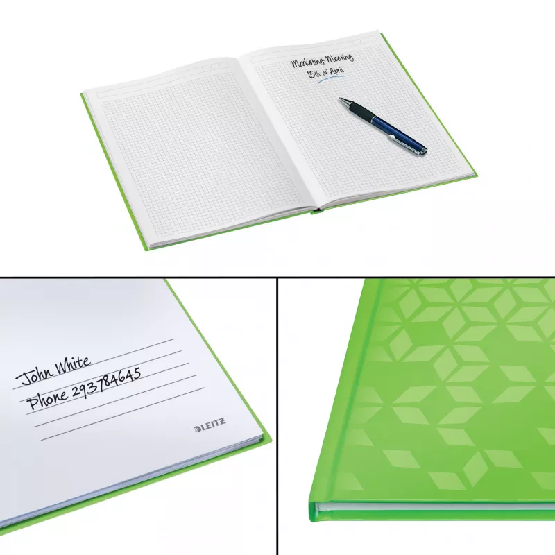 Leitz Notebook WOW A4 Squared with hardcover 90g/80sheets, Pattern, Green, A4, 80 sheets, 80 g/m², Squared paper