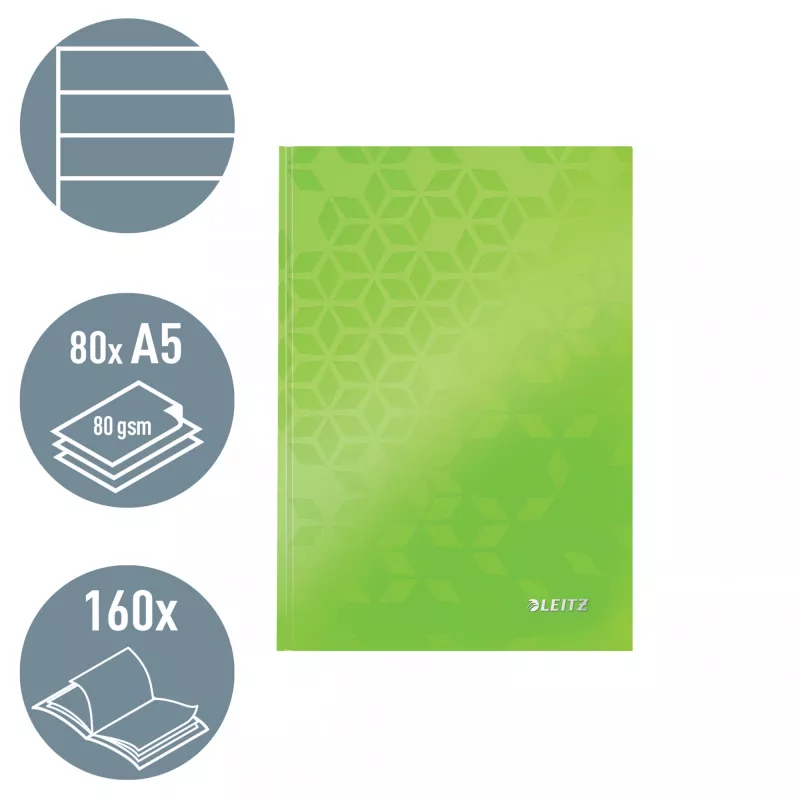 Leitz Notebook WOW A5 Ruled with hardcover 90g/80sheets, Pattern, Green, A5, 80 sheets, 80 g/m², Lined paper