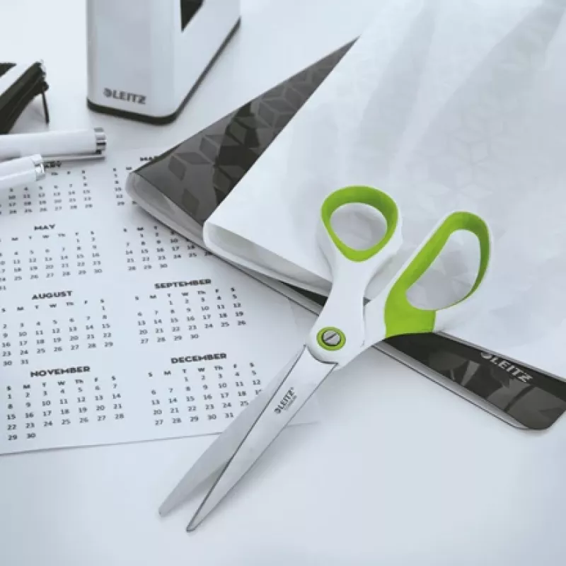 Leitz WOW Titanium Office Scissors 205 mm, Adult, Straight cut, Single, Green, White, Stainless steel, Office scissors