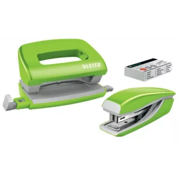 Leitz Stapler & Hole Punch Set Mini WOW, 10 sheets, Green, P2, Metal, Plastic, 3.5 cm, 100 staples