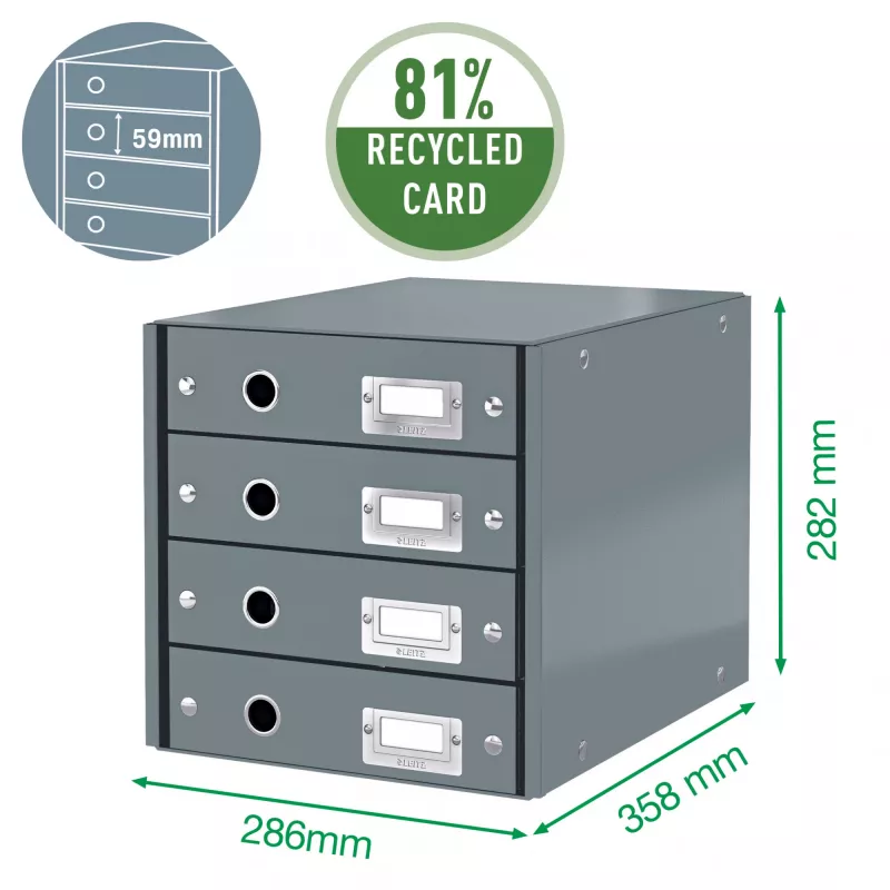 Leitz Click & Store WOW Drawer Cabinet (4 drawers), Green, Carton, 286 mm, 356 mm, 282 mm