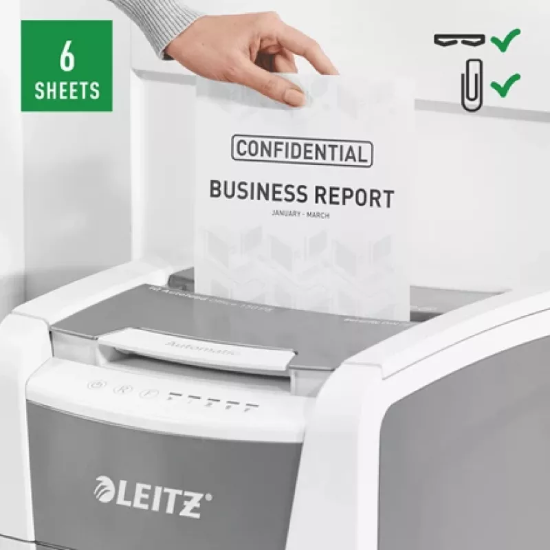 Leitz IQ Autofeed Office 150 Automatic Paper Shredder P5, Micro-cut shredding, 22 cm, 2 x 15 mm, 44 L, 500 sheets, 55 dB