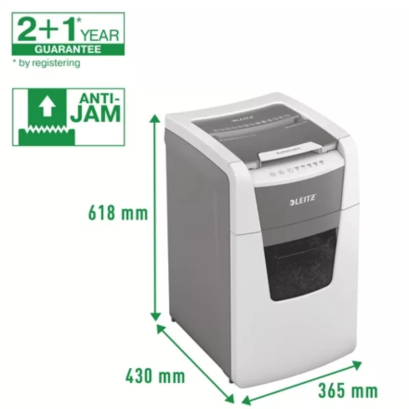 Leitz IQ Autofeed Office 150 Automatic Paper Shredder P5, Micro-cut shredding, 22 cm, 2 x 15 mm, 44 L, 500 sheets, 55 dB