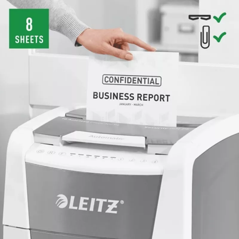 Leitz IQ Autofeed Office 300 Automatic Paper Shredder P5, Micro-cut shredding, 22 cm, 2 x 15 mm, 60 L, 700 sheets, 55 dB
