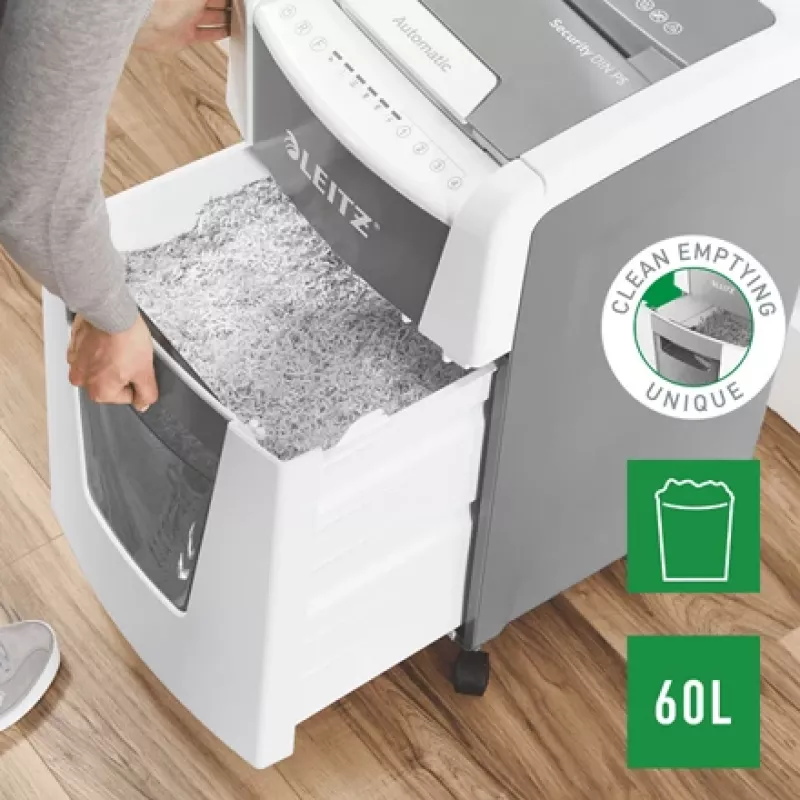 Leitz IQ Autofeed Office 300 Automatic Paper Shredder P5, Micro-cut shredding, 22 cm, 2 x 15 mm, 60 L, 700 sheets, 55 dB