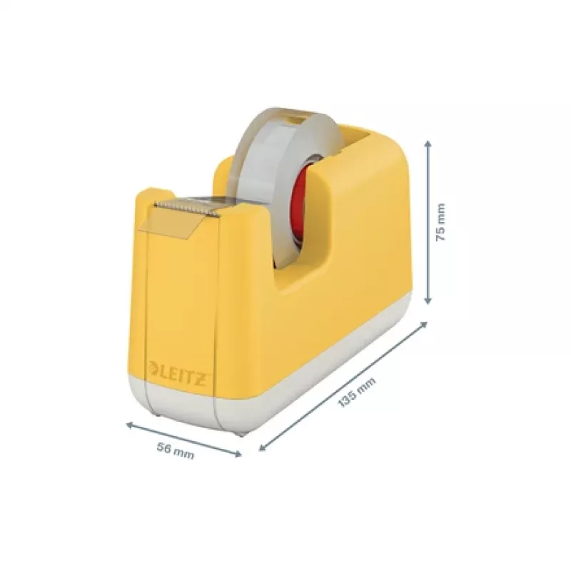 Leitz Cosy Tape Dispenser, 1.9 cm, 33 m, Acrylonitrile butadiene styrene (ABS), Yellow, 75 mm, 56 mm