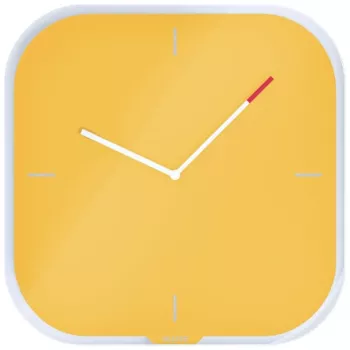 Leitz Cosy Silent Glass Wall Clock, Square, Yellow, 300 mm, 300 mm, 40 mm, 1.6 kg