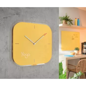 Leitz Cosy Silent Glass Wall Clock, Square, Yellow, 300 mm, 300 mm, 40 mm, 1.6 kg