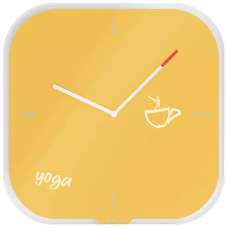 Leitz Cosy Silent Glass Wall Clock, Square, Yellow, 300 mm, 300 mm, 40 mm, 1.6 kg