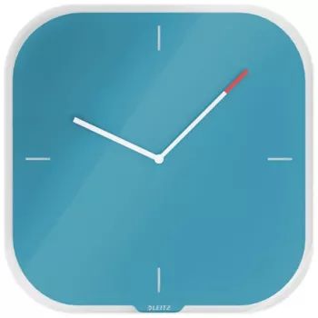 Leitz Cosy Silent Glass Wall Clock, Square, Blue, 300 mm, 300 mm, 40 mm, 1.6 kg