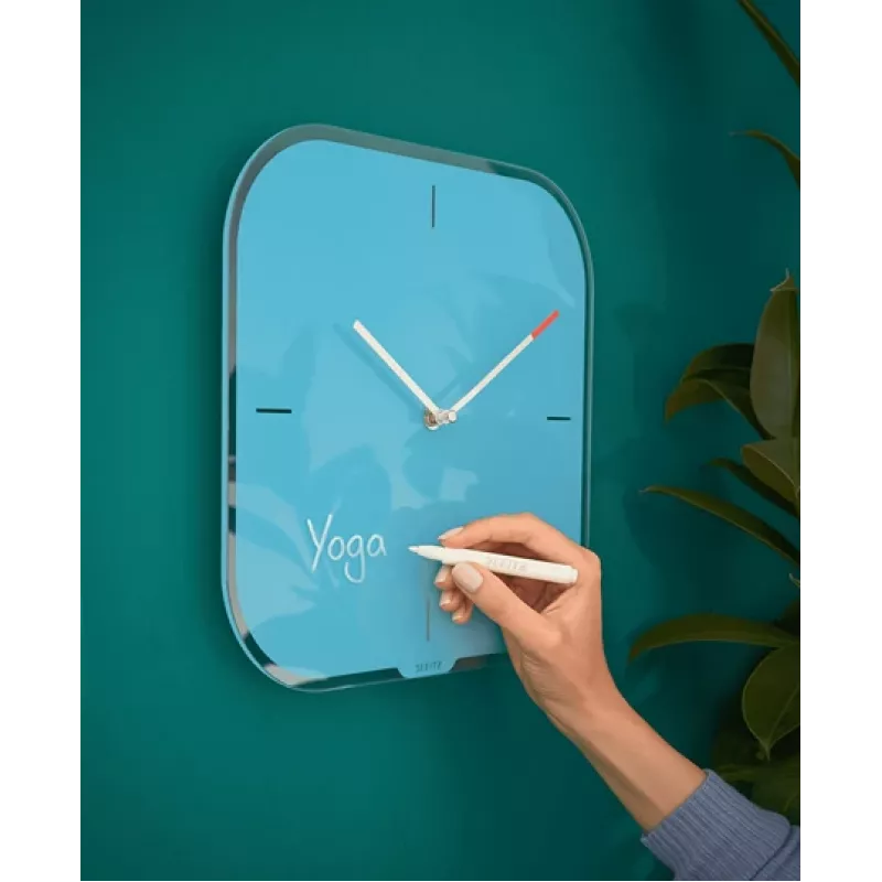 Leitz Cosy Silent Glass Wall Clock, Square, Blue, 300 mm, 300 mm, 40 mm, 1.6 kg
