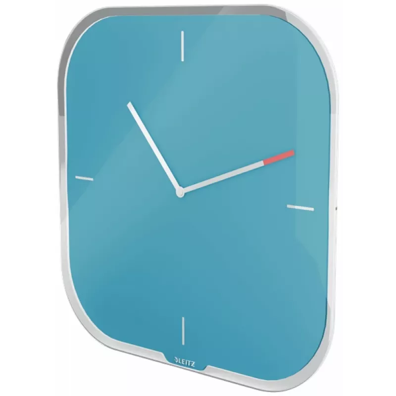 Leitz Cosy Silent Glass Wall Clock, Square, Blue, 300 mm, 300 mm, 40 mm, 1.6 kg