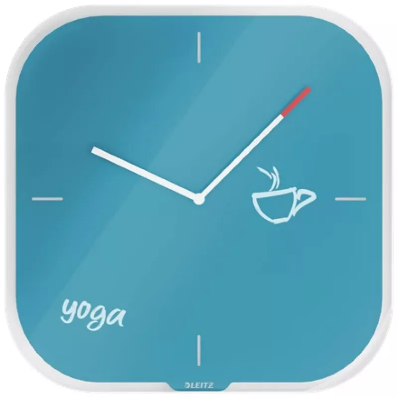 Leitz Cosy Silent Glass Wall Clock, Square, Blue, 300 mm, 300 mm, 40 mm, 1.6 kg