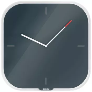 Leitz Cosy Silent Glass Wall Clock, Square, Black, 300 mm, 300 mm, 40 mm, 1.6 kg
